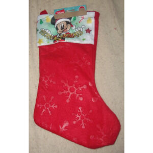 Mickey Mouse Holding Merry Christmas Sign on 16" Red Christmas Stocking by RUZ